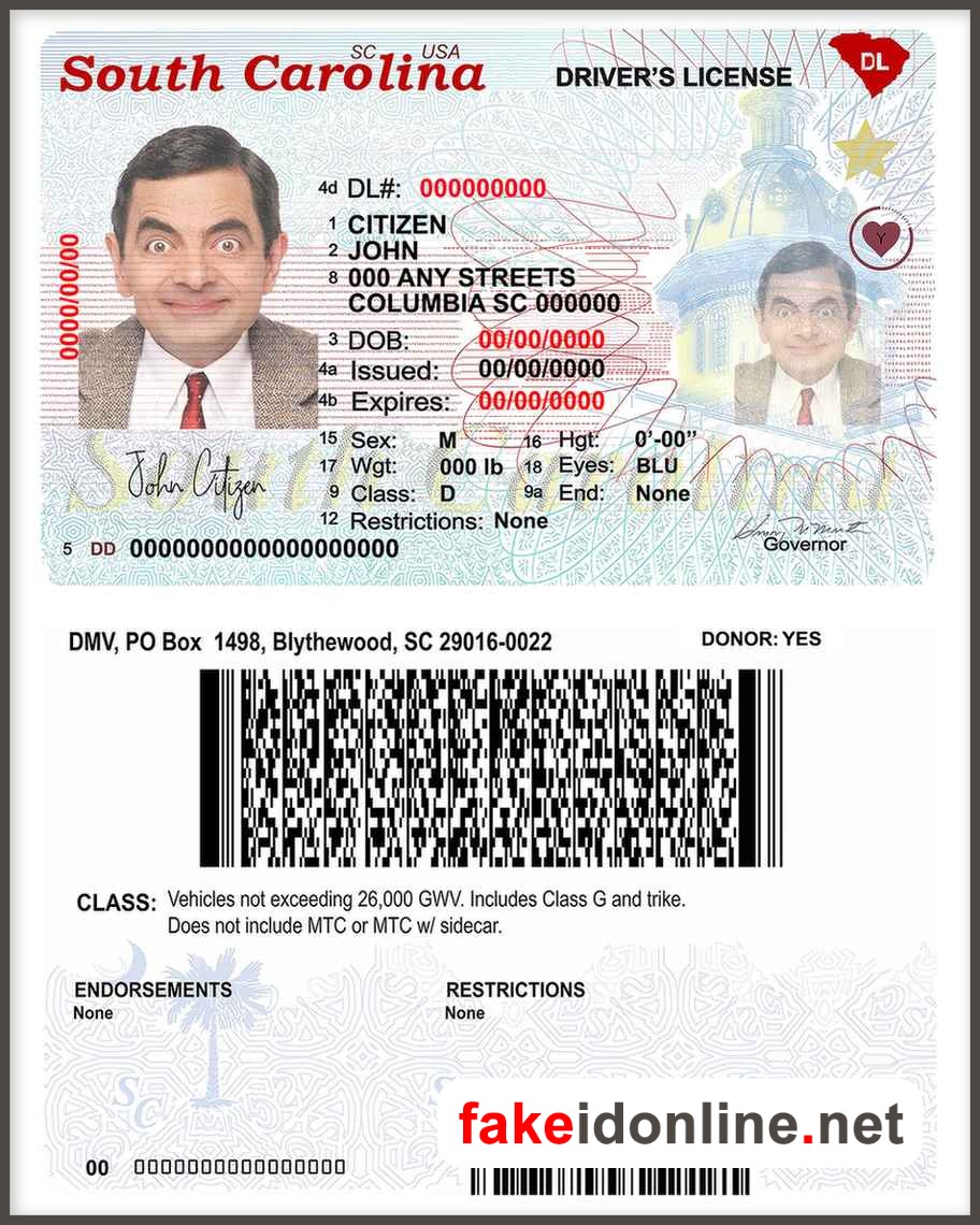 South Carolina Driver License PSD Template V2